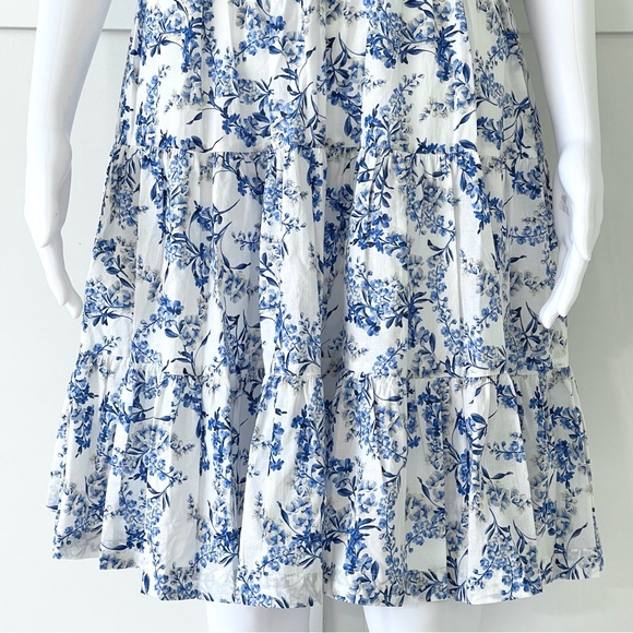 Taylor Tiered Dress 100% Cotton A-Line Side Pockets Fitted Waist V-Neck Lined - Picture 6 of 14